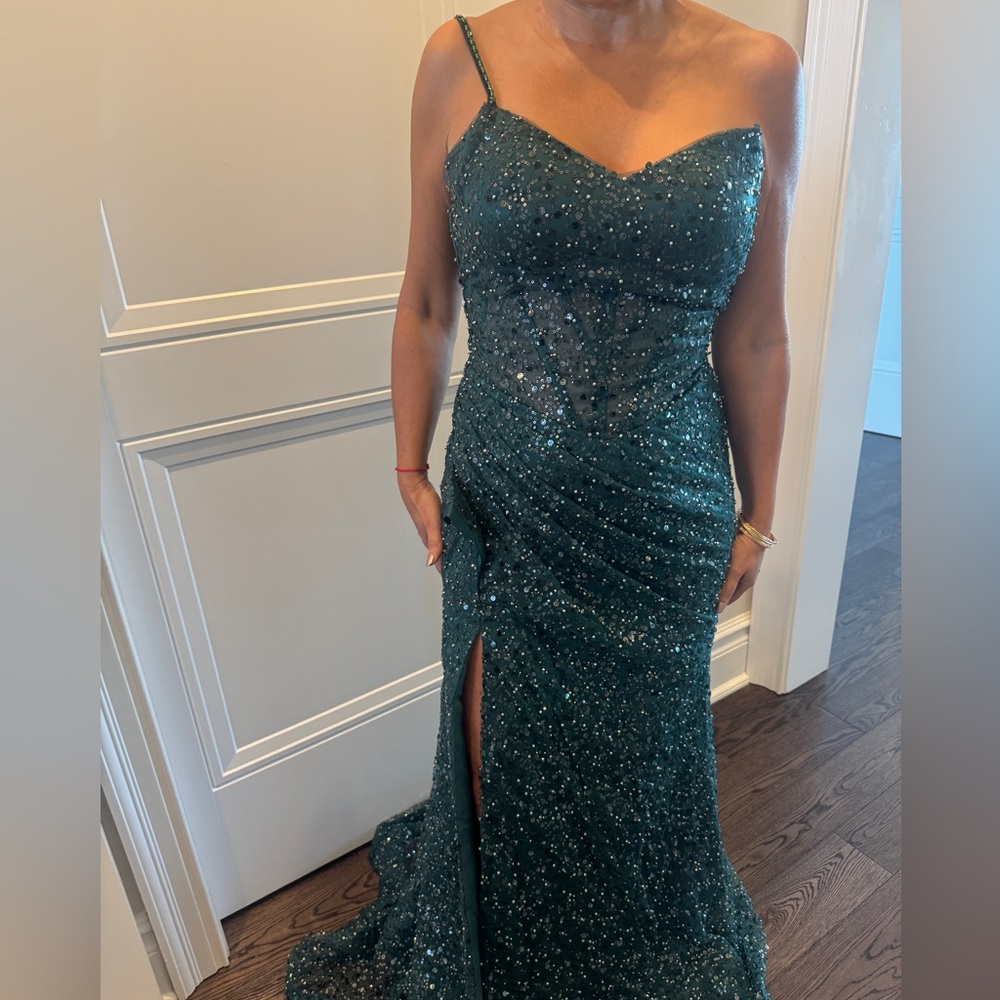 Kelly Green Sequin One Shoulder Evening Dress